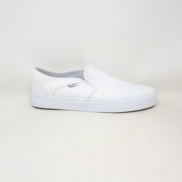 Vans Asher Canvas All White Slip-On Classic Skate Shoe Sneaker Womens Size 9.5 - Picture 1 of 12
